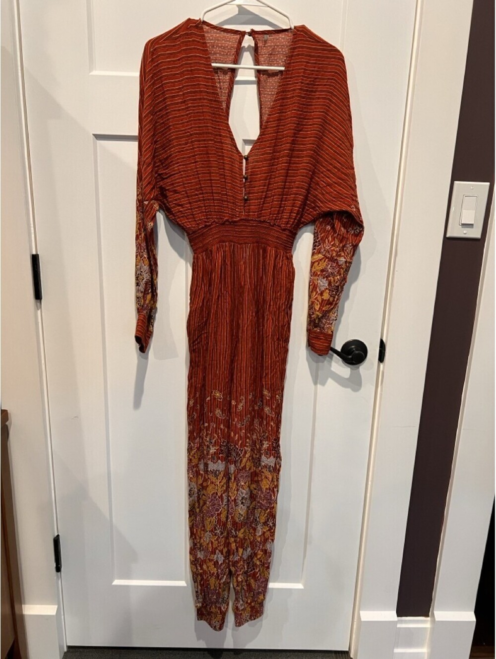 Anthropologie Breezy Open Back Floral Jumpsuit Womens S Boho Balloon Sleeve